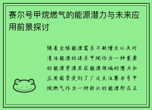 赛尔号甲烷燃气的能源潜力与未来应用前景探讨